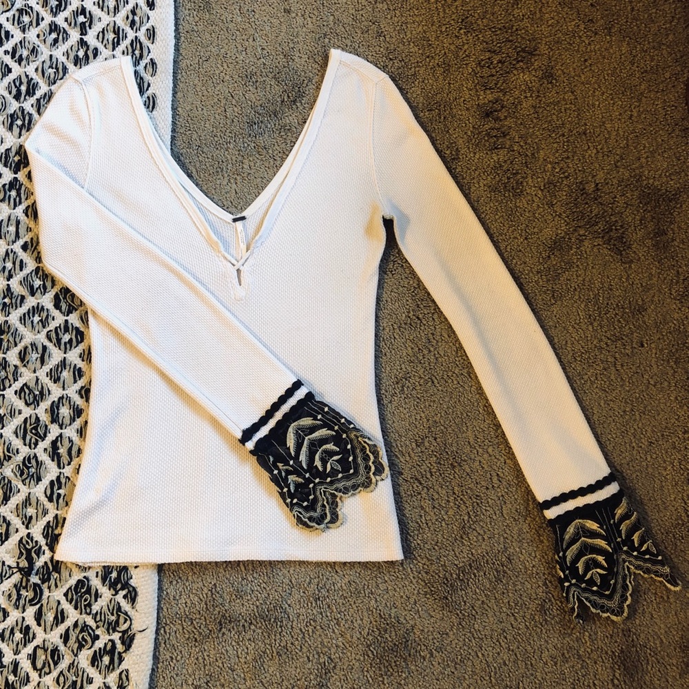 Free People Lace Sleeve Thermal Top